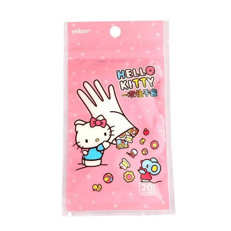 

50pcs Anime Kawaii Sanrio Hello Kitty Kids Party Plastic Gloves Waterproof and Stain Resistant Party Catering Gloves