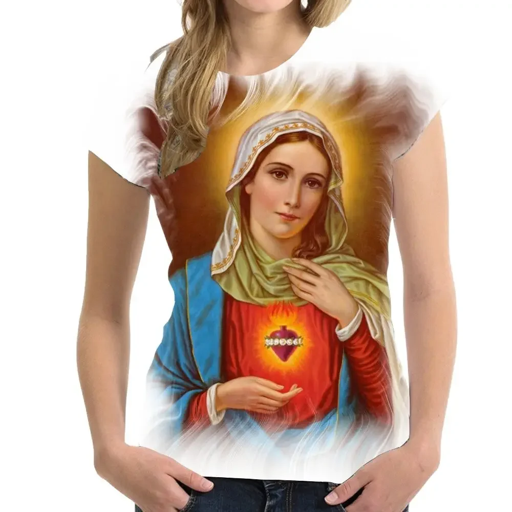 New Casual Short Sleeve O-Neck Unisex T Shirt The Religious Graphic T-Shirt Our Lady of Guadalupe Virgin Mary Hip Hop