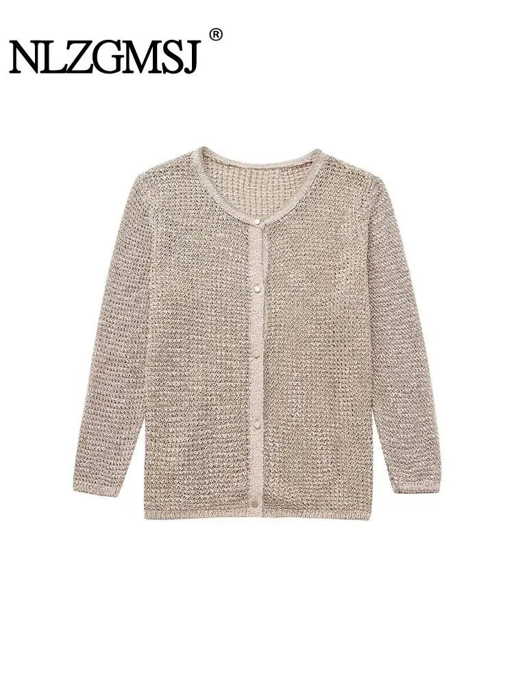 

Nlzgmsj TRAF весенний осенний кардиган, женский свитер с круглым вырезом, универсальный свитер, пальто, Свободный вязаный свитер с длинным рукавом для женщин