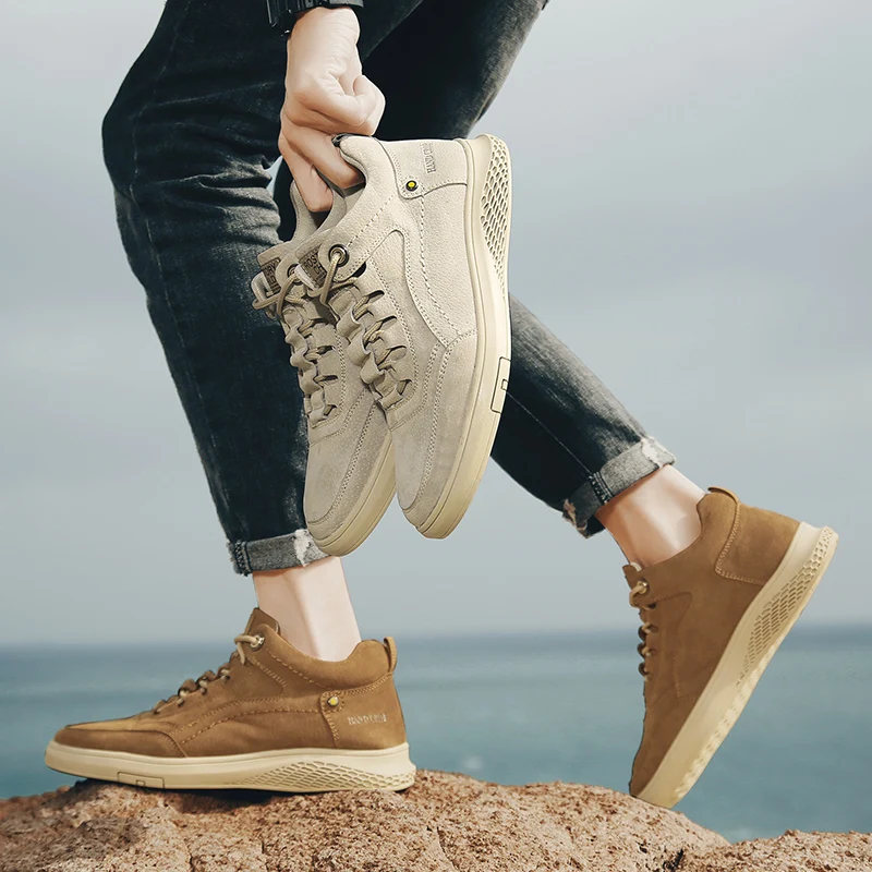 MEN Leather Shoes Comfort Leisure Trend Shoe Men's Sports Casual Retro Sneakers Lace Up Low Top Footwear Trainers Plus Cotton