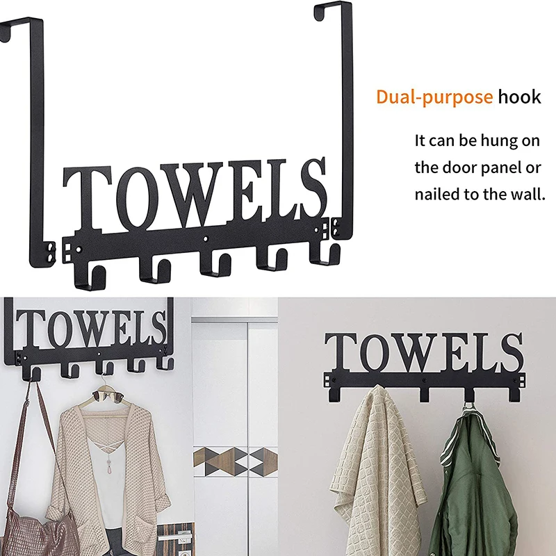 

1Pc Wall Hanging Hook Storage Rack Black Metal Wall Hooks Self Adhesive Hook Key Rack Kitchen Towel Hanger Clothes Robe