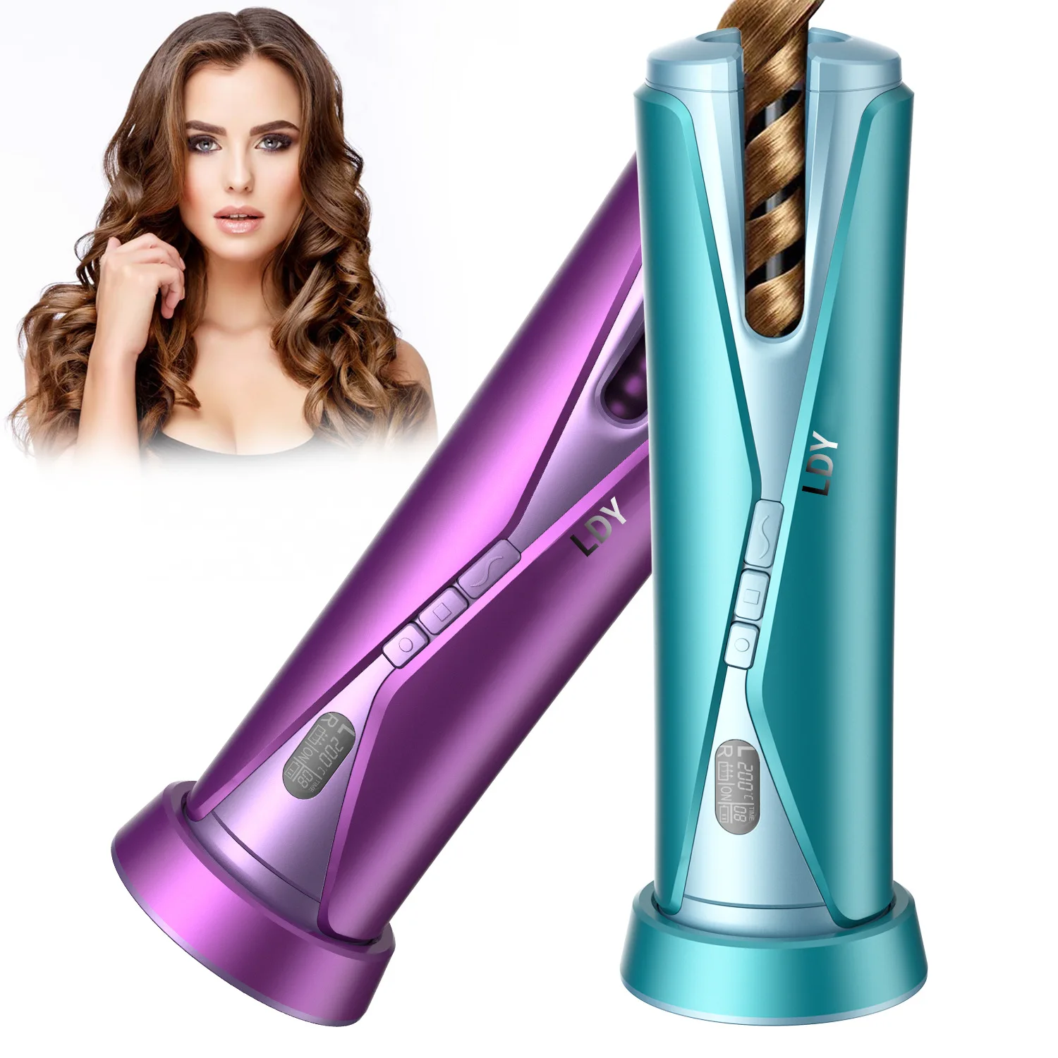 Wireless Automatic Hair Curling Wave Multifunctional USB Rechargeable Hair Curler Portable LCD Display Ceramic Curly Hair Tool