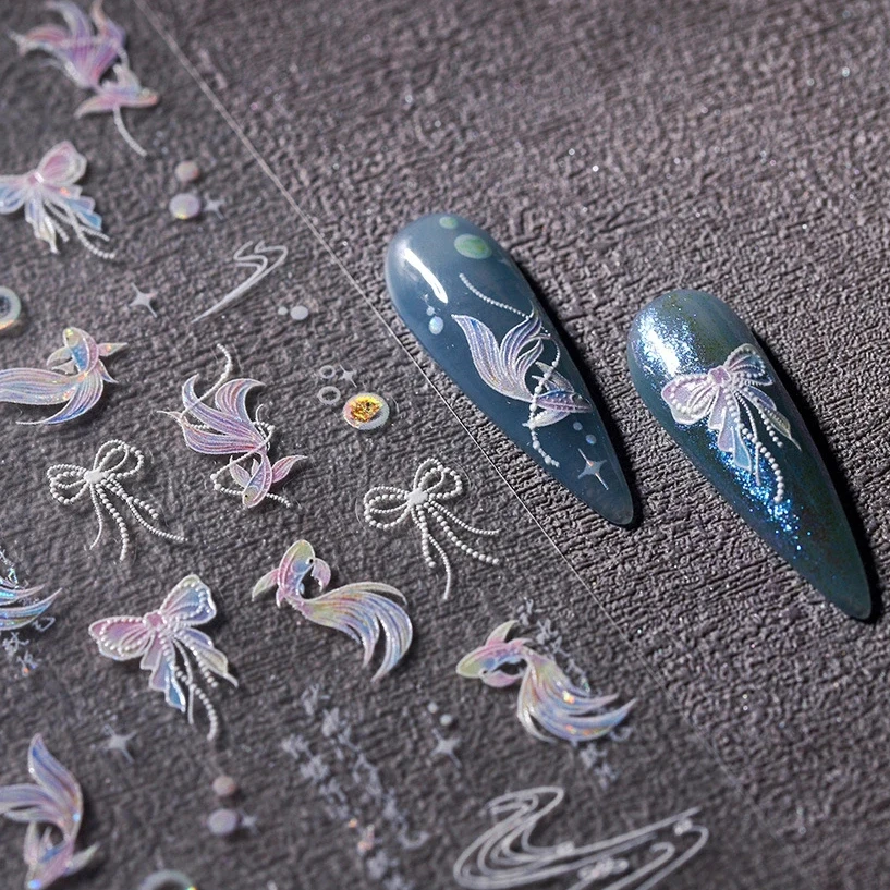 Китайские блестящие фиолетовые пузырьки воды кои бант галстук звезды клейкие