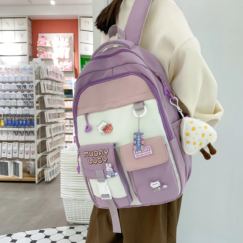 

Est Multi-pocket Kawaii School Backpack For Girls Teenager Book Student Schoolbag Shoulders Women Patchwork Casual Bolsa Mochila