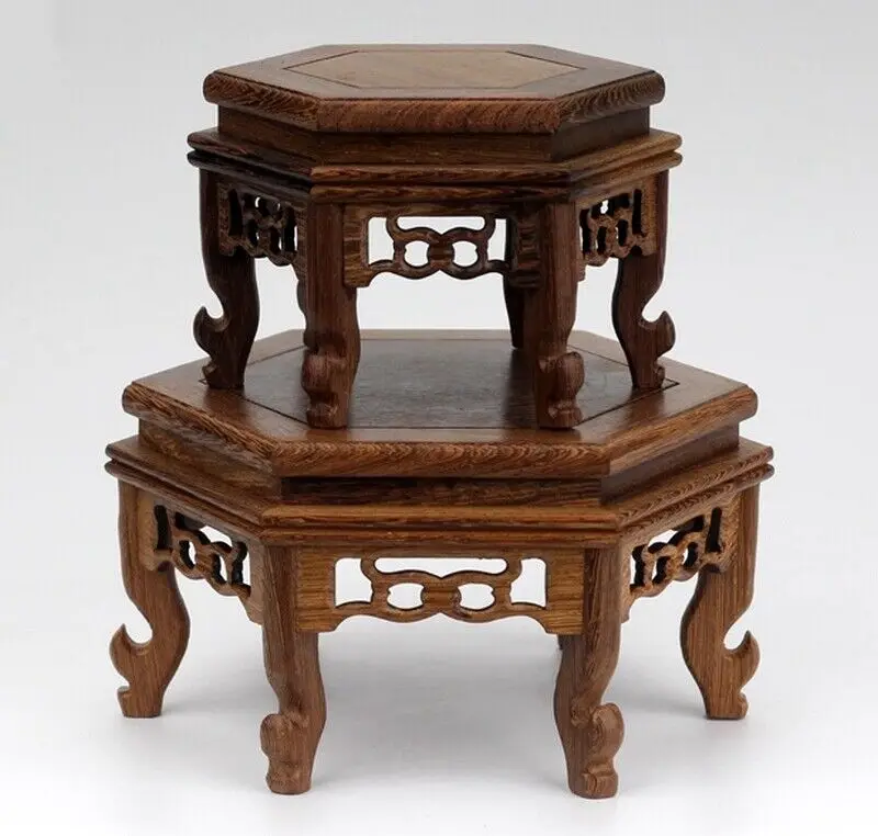 Шестиугольная подставка для аквариума из дерева венге на ножках бонсай чайник