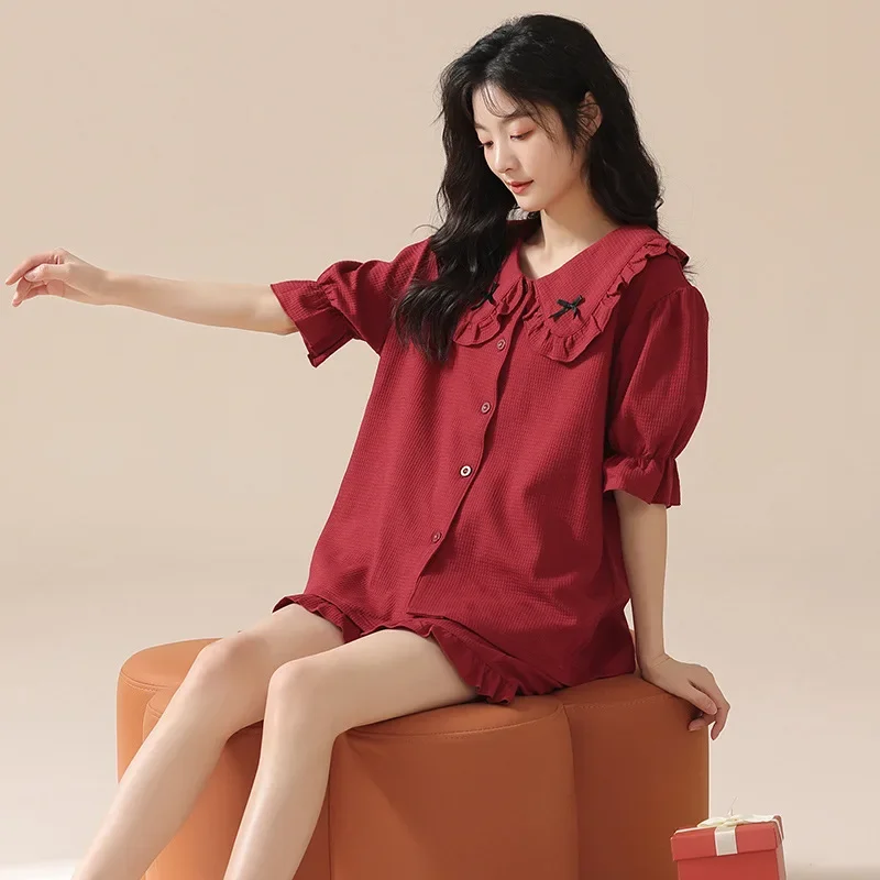 Tengfei женские летние хлопковые пижамы с широкими рукавами и клетчатым узором для