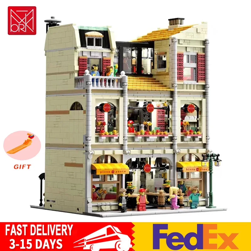 

Compatible with Lego Sets Urge Street View MOC Series Modular Pizza Shop City Architecture Building Blocks Models Toys for Boys