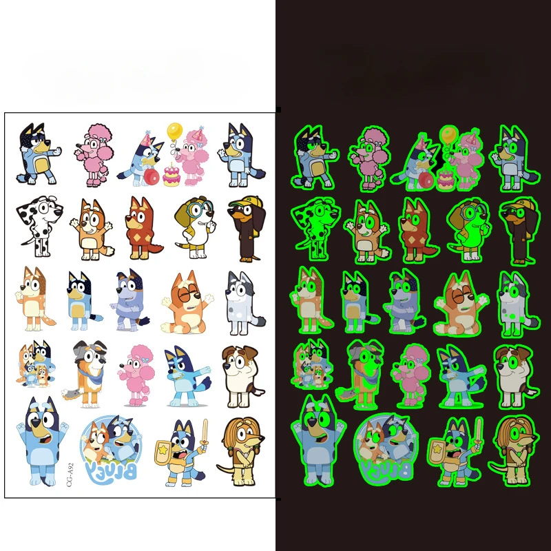 Световая татуировка серии Bluey детская светящаяся наклейка на руку лицо