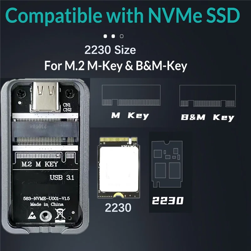 Корпус SSD M.2 NVMe 2230 Адаптер к USB 10 Гбит/с 3.2 Gen2 C Внешний чехол для M2 SN740