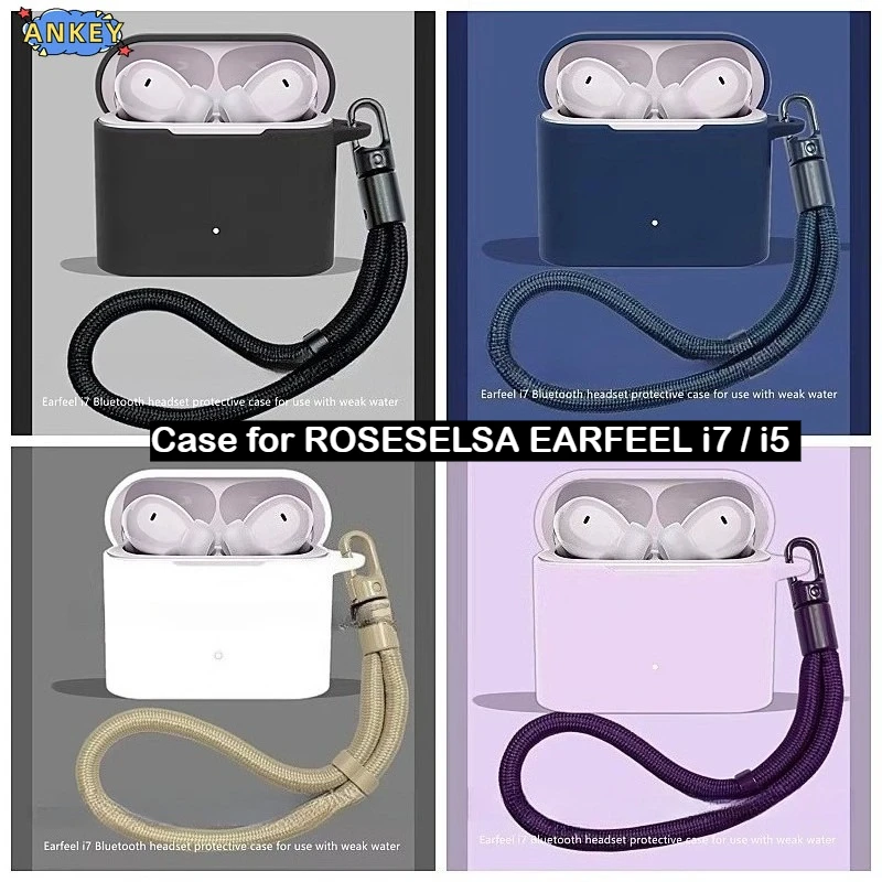 Фото Чехол для ROSESELSA EARFEEL I7/I5, силиконовый чехол с крючком, защитный противоударный чехол для беспроводных наушников с нейлоновым шнурком №1