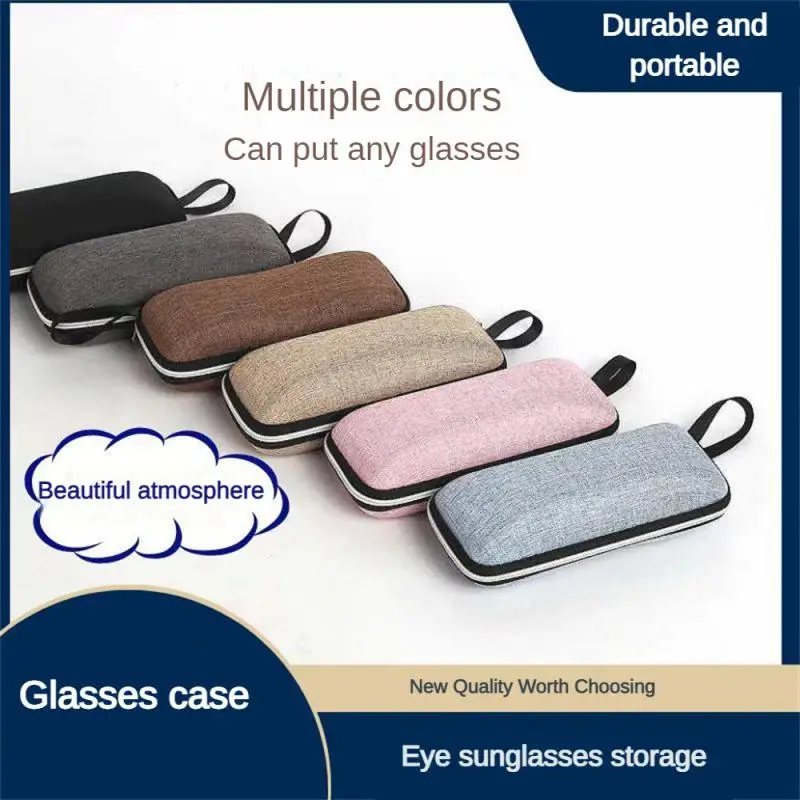 

Retro Fashion Glasses Storage Bag Portable Linen Lanyard Zipper Box EVA Sunglasses Rectangle Hard Eyeglasses Case For Storage