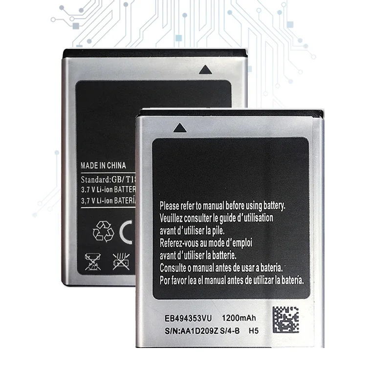 1200 мАч EB 494353 Аккумулятор VU для мобильного телефона Samsung S5570 S5750 S5330 C6712 S5250 S7230E I559 S5578