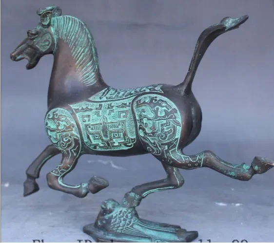 11-дюймовая старая китайская бронзовая статуя изображения зала бега Тан на