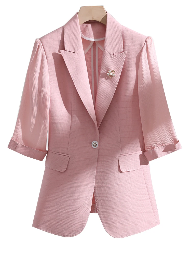 

Женский блейзер с полурукавами, бежевая, зеленая, розовая офисная одежда для работы, официальная куртка, пальто, весна-лето