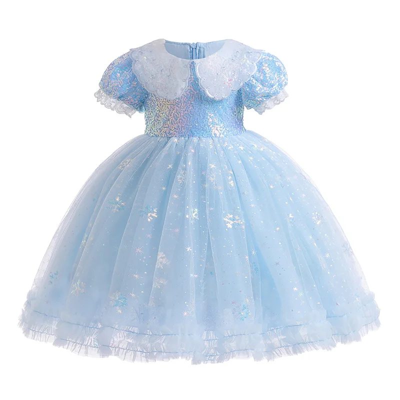 

Blue Stars Sequin Decorated Pompous Skirt Girl's birthday Dress Skirt Size 100-140