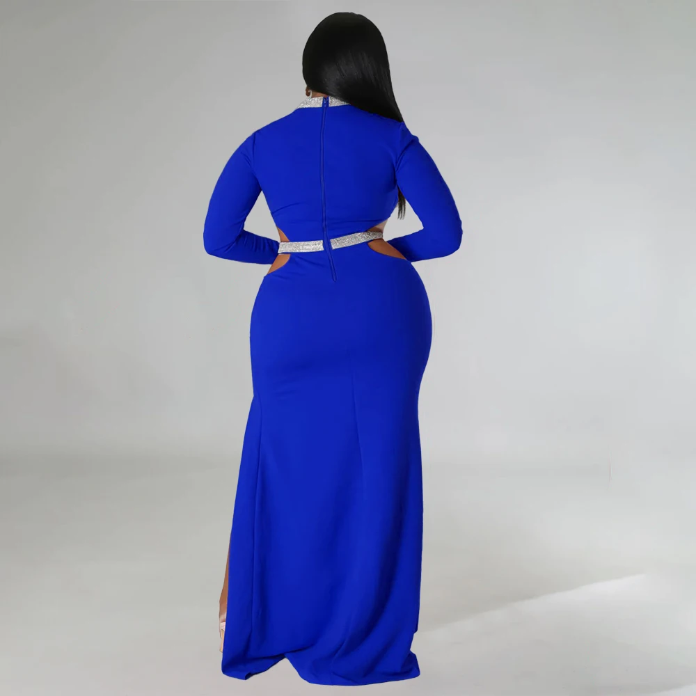 Plus Size Dresses for Women 4XL Sheath Full Sleeve High Split Floor Length Elegant Large Oversized Evening Party Vestidos Mujer