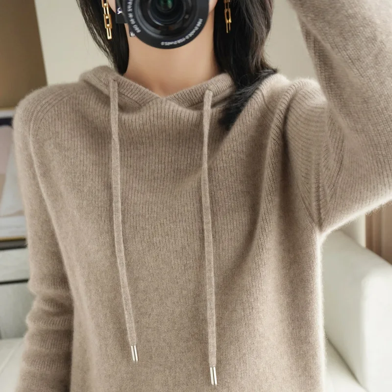 Шерстяной кашемировый свитер 2021 весна/осень женский пуловер с капюшоном и
