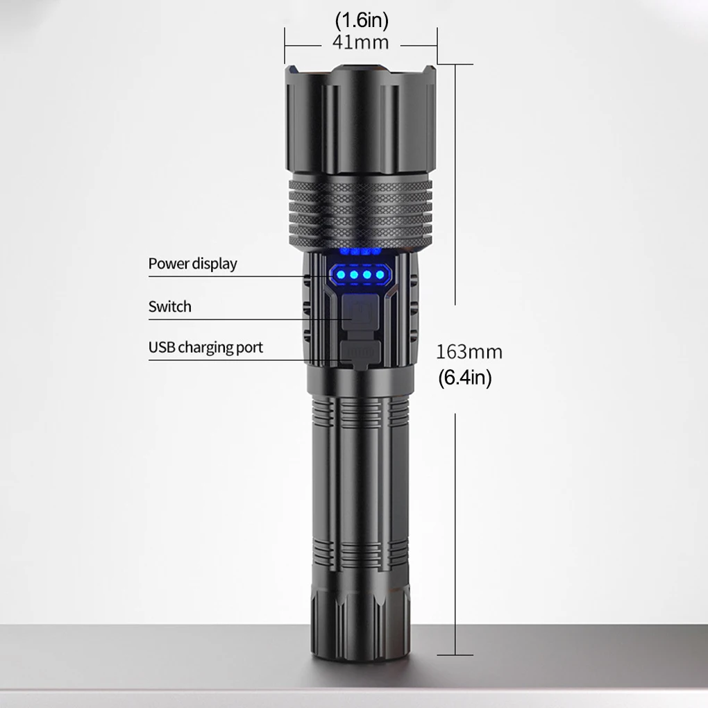 

Flashlight 800-1000lm 500m IPX4 Waterproof Adjustable Side Light Electric Torch Home Lighting Tool with Lanyard