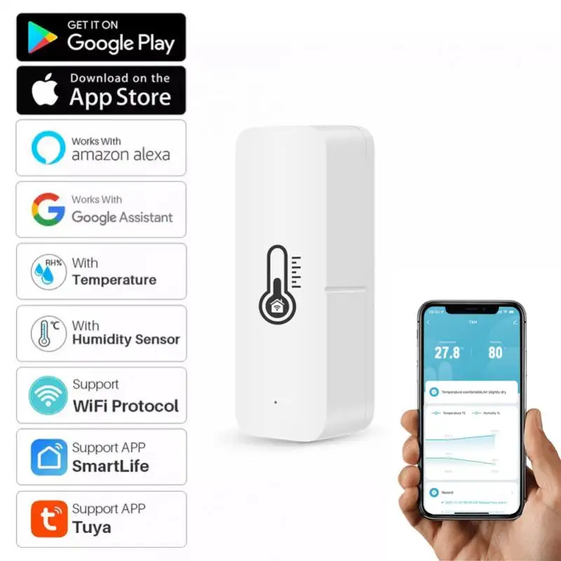 Умный Wi-Fi датчик температуры и влажности Tuya комнатный гигрометр термометр с