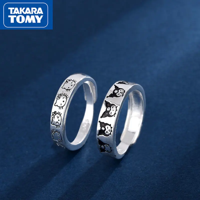 Hello Kitty S925 Sterling Silver Adjustable Couple Rings for Men and Women Cute High Sense Openings To Send Lover Gift