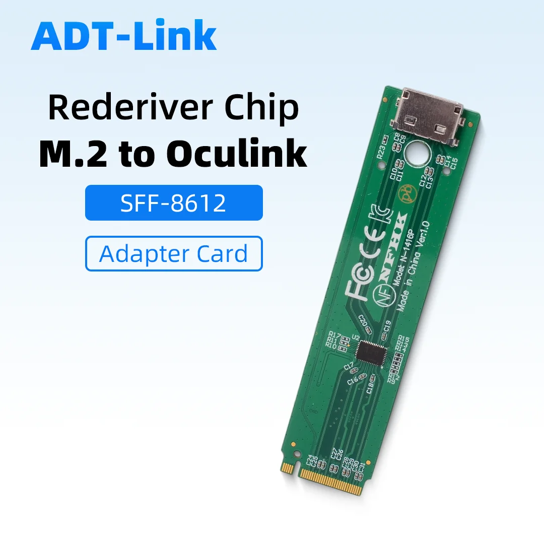 Фото Адаптер NVMe M.2 к Oculink SFF-8612 с усилением сигнала ревердера для SSD PCIe NVMe M.2 NGFF №1
