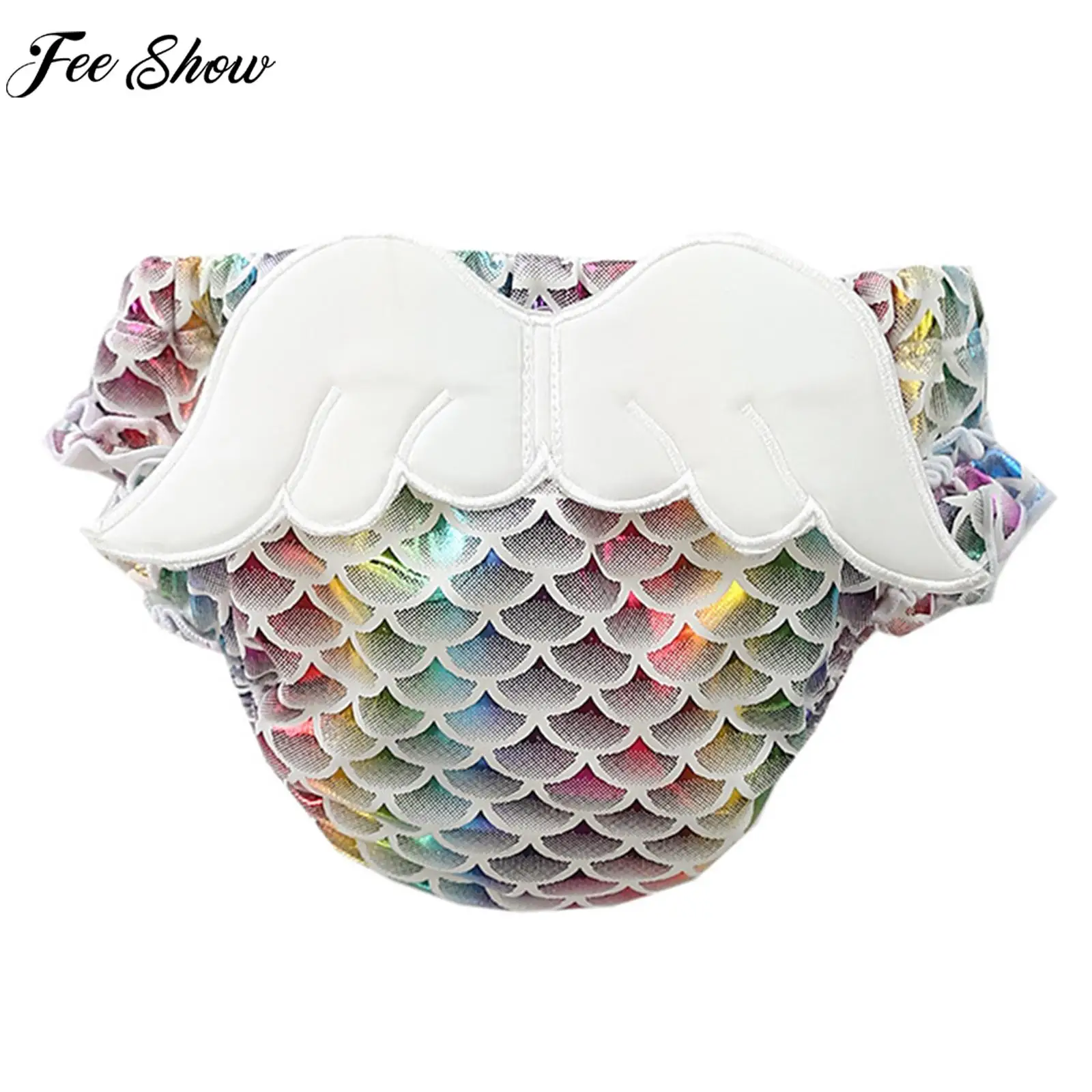 

Baby Waterproof Reusable Swimming Diaper Leakproof Shorts Swimwear Elastic Waist Ruffle Wings Decor Washable Bloomers Swimsuit