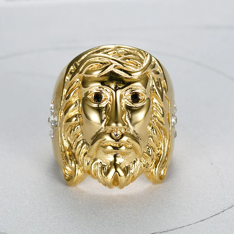 

Retro personality Jesus diamond titanium steel ring men's jewelry wholesale