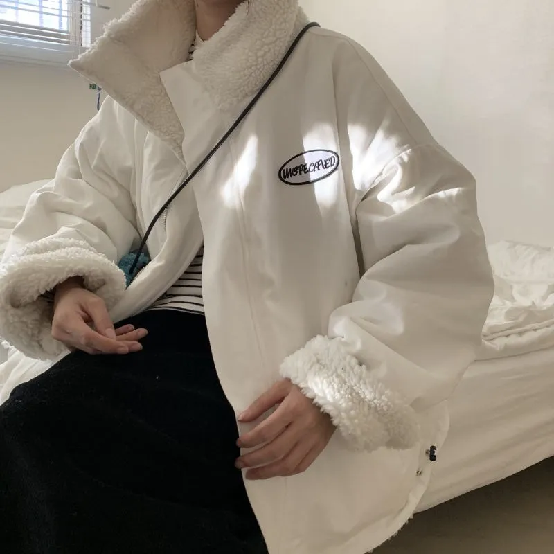 

2021 Both Sides Wear Winter Lamb Velvet Jackets Women New Retro Hong Kong Style Ins Small Short Cotton Jacket Tide Coats Female