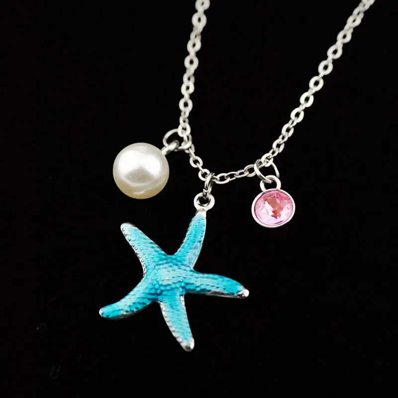 

Cute Starfish Pendant Necklaces for Women Stainless Steel Shiny Zircon Pearl Pendant Necklace Star Fish Sea Beach Jewelry Gifts