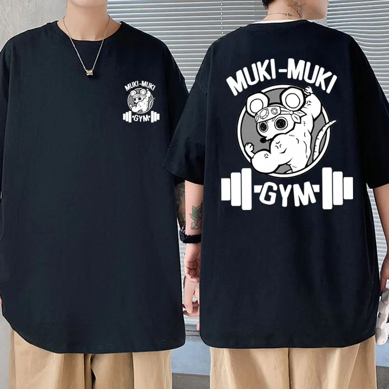 Anime Demon Slayer Uzui Tengen Ninja Mice Muki Muki Gym Graphic T Shirt Funny Muscular Mouse Tees Man Oversized Cotton T-shirts