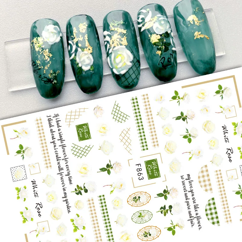 

White Rose 3D Nail Sticker Art Sliders Beautiful White Flowers Stickers for Nails Manicure Decals Decoraciones Accessories