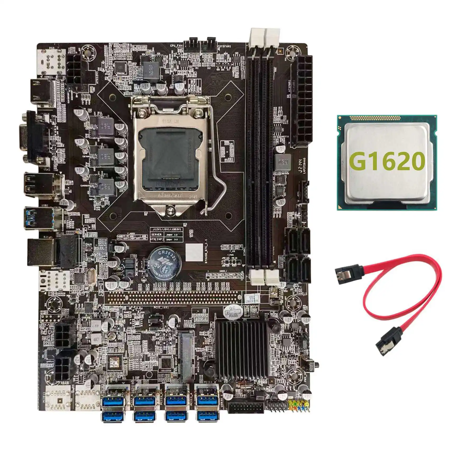 

B75 BTC Mining Motherboard+G1620 CPU+SATA Cable LGA1155 8XPCIE USB Adapter DDR3 MSATA B75 USB BTC Miner Motherboard