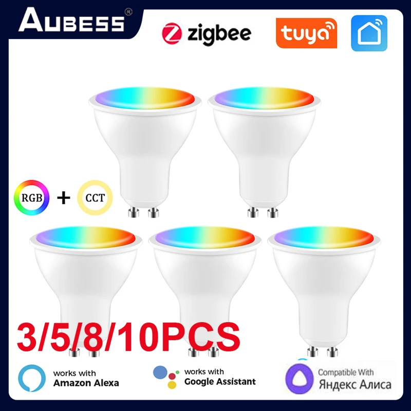 

Tuya Zigbee GU10 LED 5W Smart Light Bulbs RGBCW 100-240V Dimmable Lamp Voice Control Alexa Google Home For Tuya Smart APP