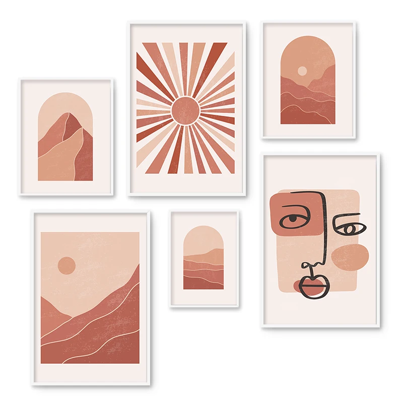 Луна Солнце Гора пейзаж богемный принт плакат искусство абстрактная живопись