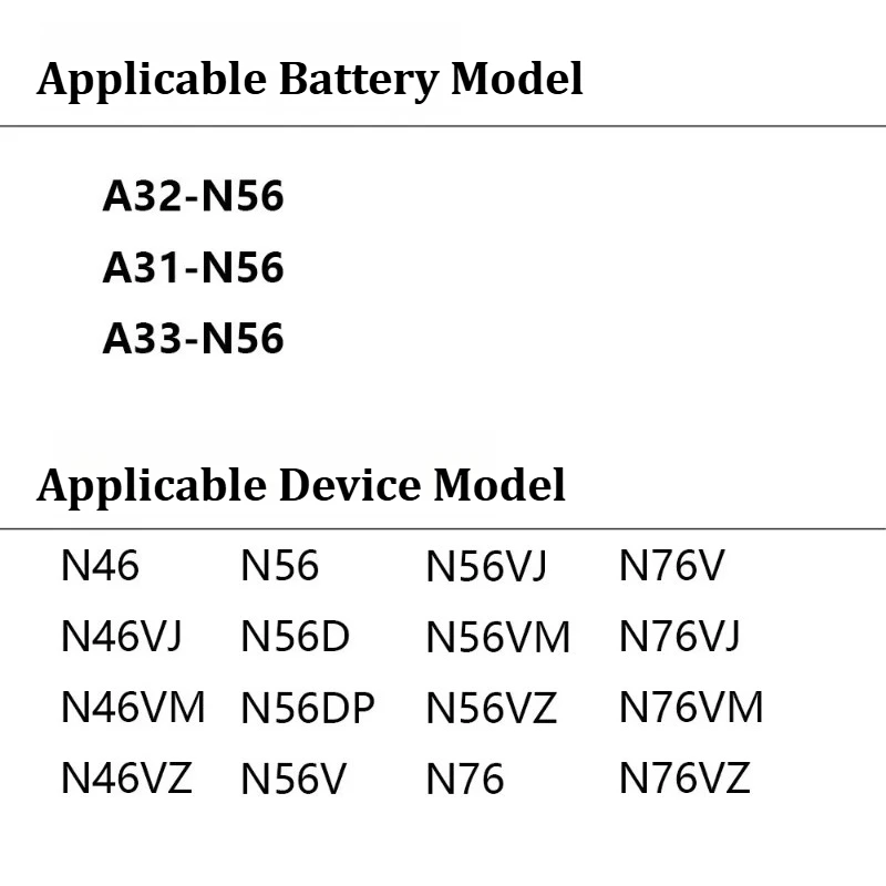 Фото Новая литий-ионная батарея A32-N56 10.8V 56Wh для ноутбуков Asus N46 N56 N76 R501VB R701VB R401VB G56JK G56JR A31-N56 (замена) №2