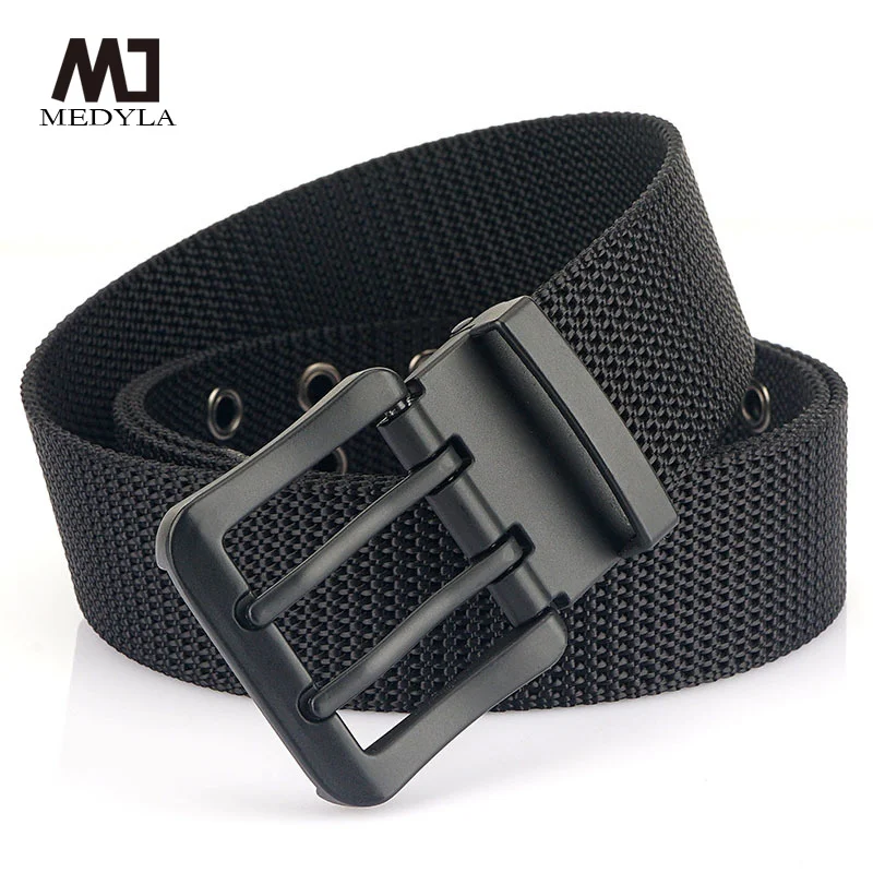 MEDYLA Fasion Classic Canvas Belt Men Metal Double Pin Buckle Casual Strap Belt for Men i Quality Strap MN3008