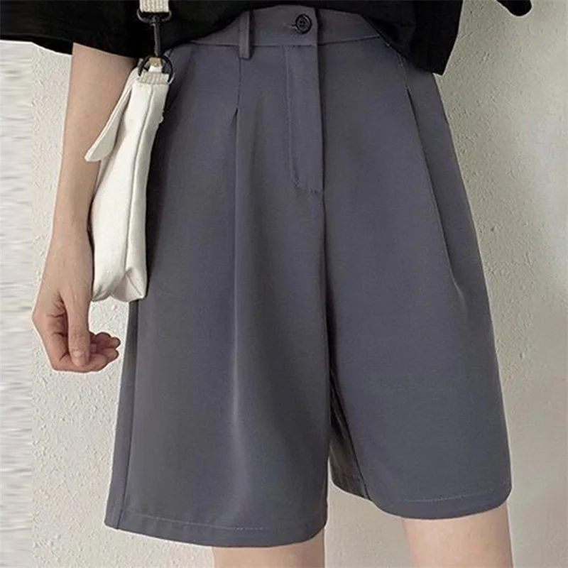 

Women Summer Fashion High Waist Suit Shorts 2022 Thin Loose Five-Point Pants Straight Hong Kong Flavor A-Line Casual Pants