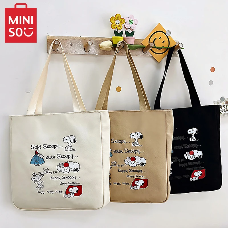 

Сумка Miniso Snoopy Женская холщовая, саквояж на плечо с мультяшным принтом, вместительная сумочка для покупок с аниме