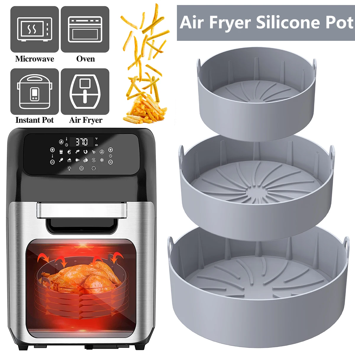 

Air Fryer Silicone Pot with Handle Reusable Air Fryer Liner Heat Resistant Air Fryer Oven Accessories Replacement Round Tray