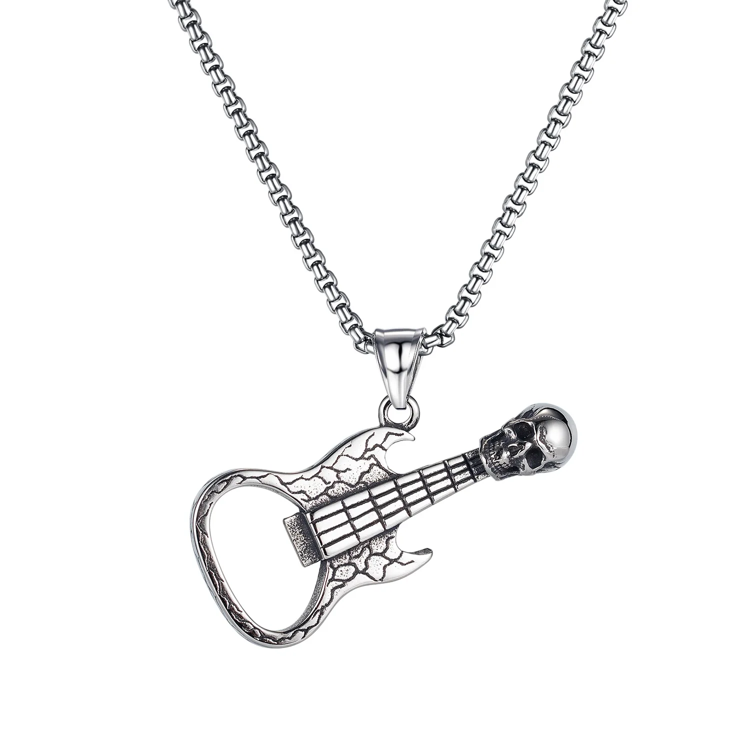 

New Personality Retro Skull Guitar Opener Men's Titanium Steel Necklaces