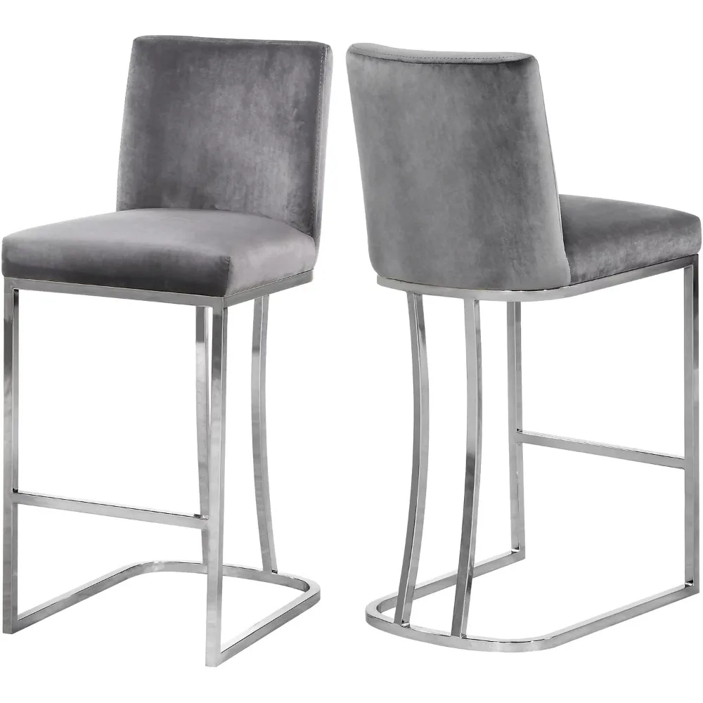 

Heidi Grey Velvet Stool Set of 1-Color:Grey Velvet,Finish:Chrome,Style:Contemporary
