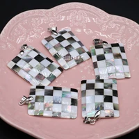 white abalone shell natural mosaic plaid rectangle pendant crafts diy jewelry making necklace earring accessory gift party decor