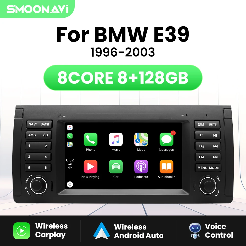 

Беспроводная автомобильная DVD-магнитола Carplay 8 ГБ 128 ГБ для BMW X5 E53 E39 Android 12 мультимедийная аудиосистема GPS-навигация стерео головка DSP RDS Wifi