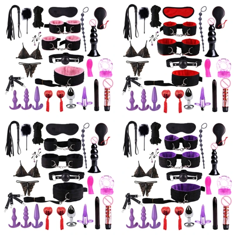 

1Set BDSM Restraint Fetish Collar Handcuff Bondage Whip Paddle Vibrator Nipple Clips Sucker Butt Plug Mouth Gag Kit Adult E74F