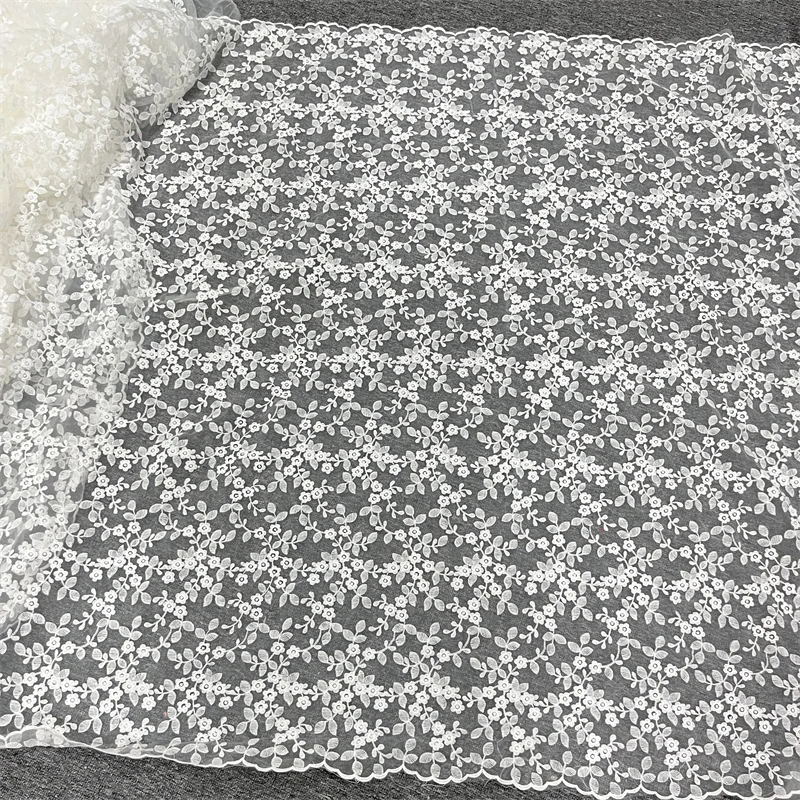 1 ярд хлопковая кружевная ткань из органзы с цветочной вышивкой цвета слоновой