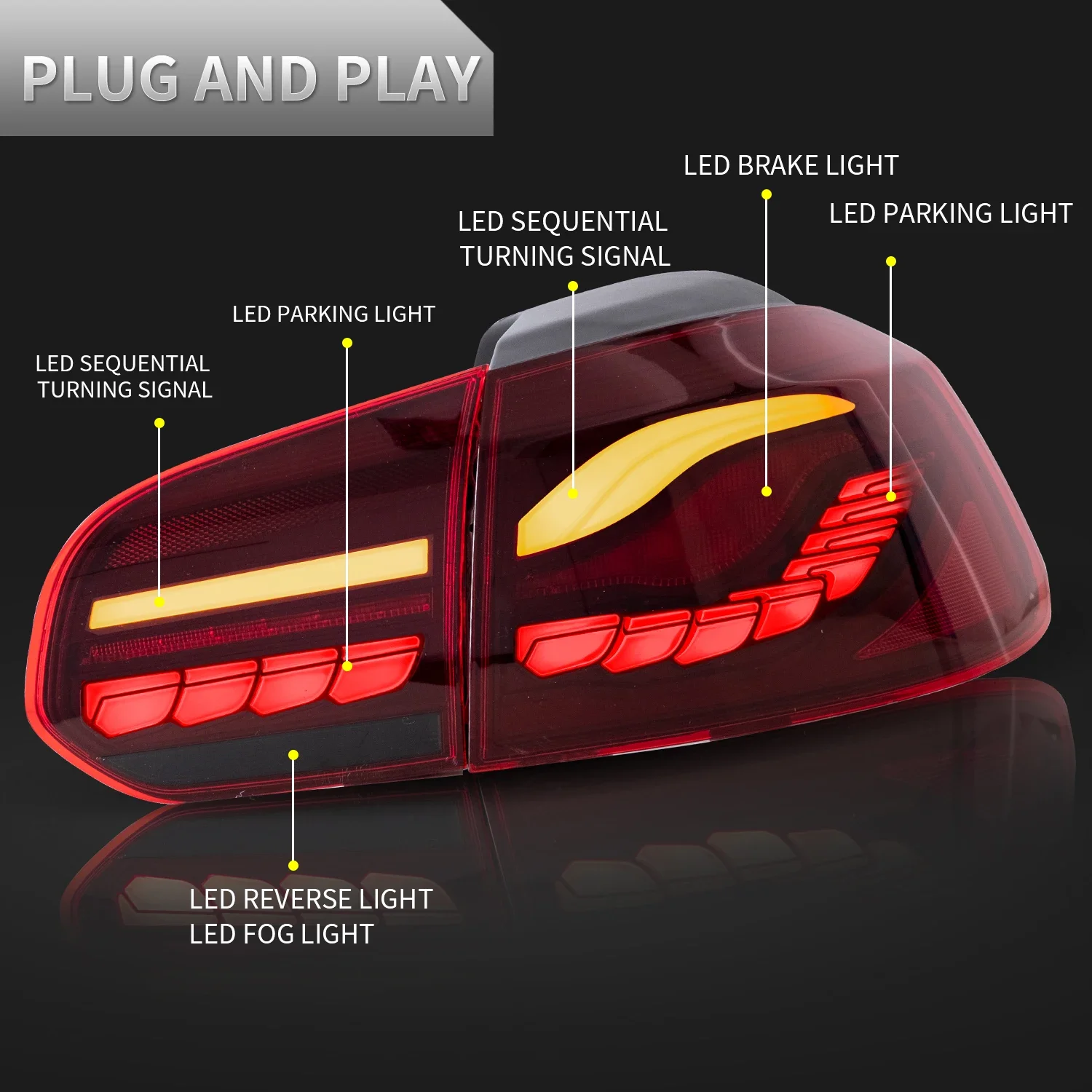 Последовательные задние фонари для MK6 2013-2018 полностью светодиодные в сборе с