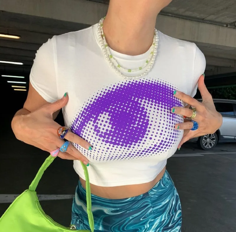 

Женский топ с принтом в виде глаз, летний облегающий топ с графическим принтом, Y2K, 2022