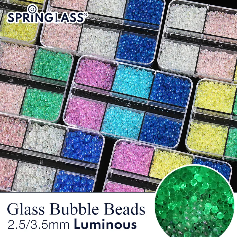 

Crystal Glass6 Grids Luminous Gems Beads kits for Nail Art DIY Crafts jewelry Making Glow in The Dark Beads with no hole