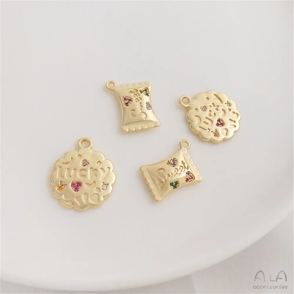 

14K gold protection color Zirconium Lucky flower shape round brand alphabet candy pendant DIY bracelet necklace pendant
