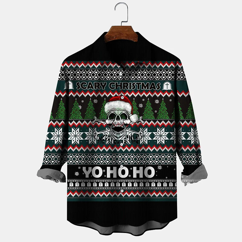 

Badassdude Christmas Fashion Graphic Printing Men's Casual Long Sleeved Shirt